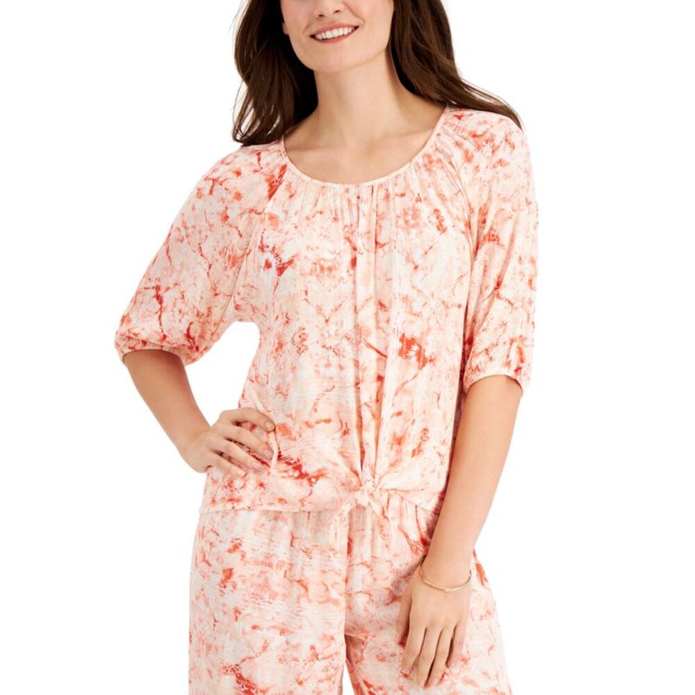 JM Collection Ariana Printed Gauze Tie Front Top